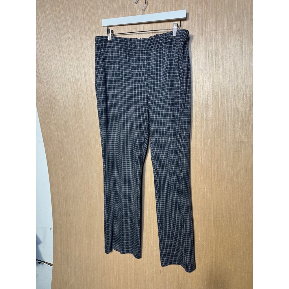 Weekend Max Mara Womens Navy Blue Plaid Elastic Waist Straight Leg Pants Sz L